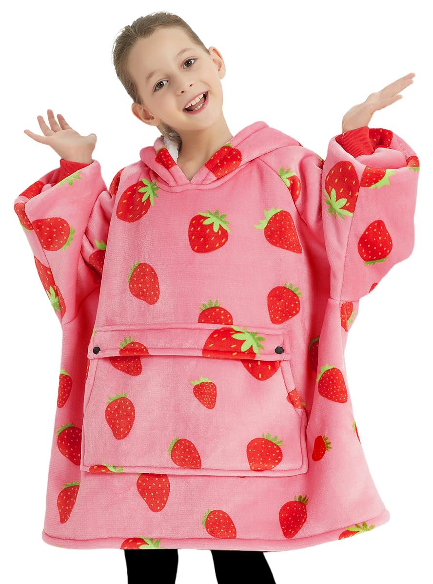 Kfubuo Wearable Blanket Hoodie For Kids Sherpa Patterns Oversized Sweatshirt Blanket With Pocket 6-10 Year Old Girl Cute Hoodies